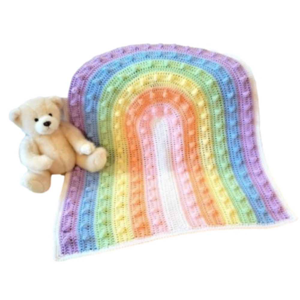 NEW RAINBOW 🌈 BABY BLANKET HAND-CROCHETED BY SELLER